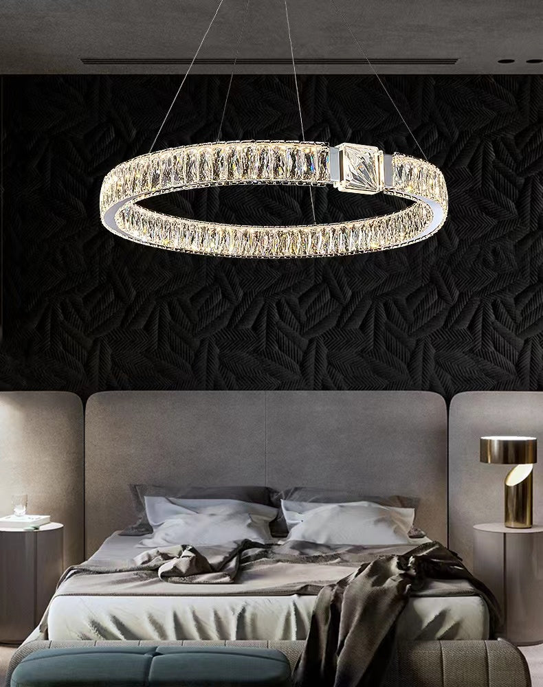 Modern Light Luxury Crystal Belt Ring Pendant Chandelier Suit for Living / dining Room / Bedroom