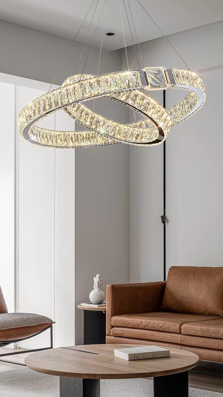 Modern Light Luxury Crystal Belt Ring Pendant Chandelier Suit for Living / dining Room / Bedroom