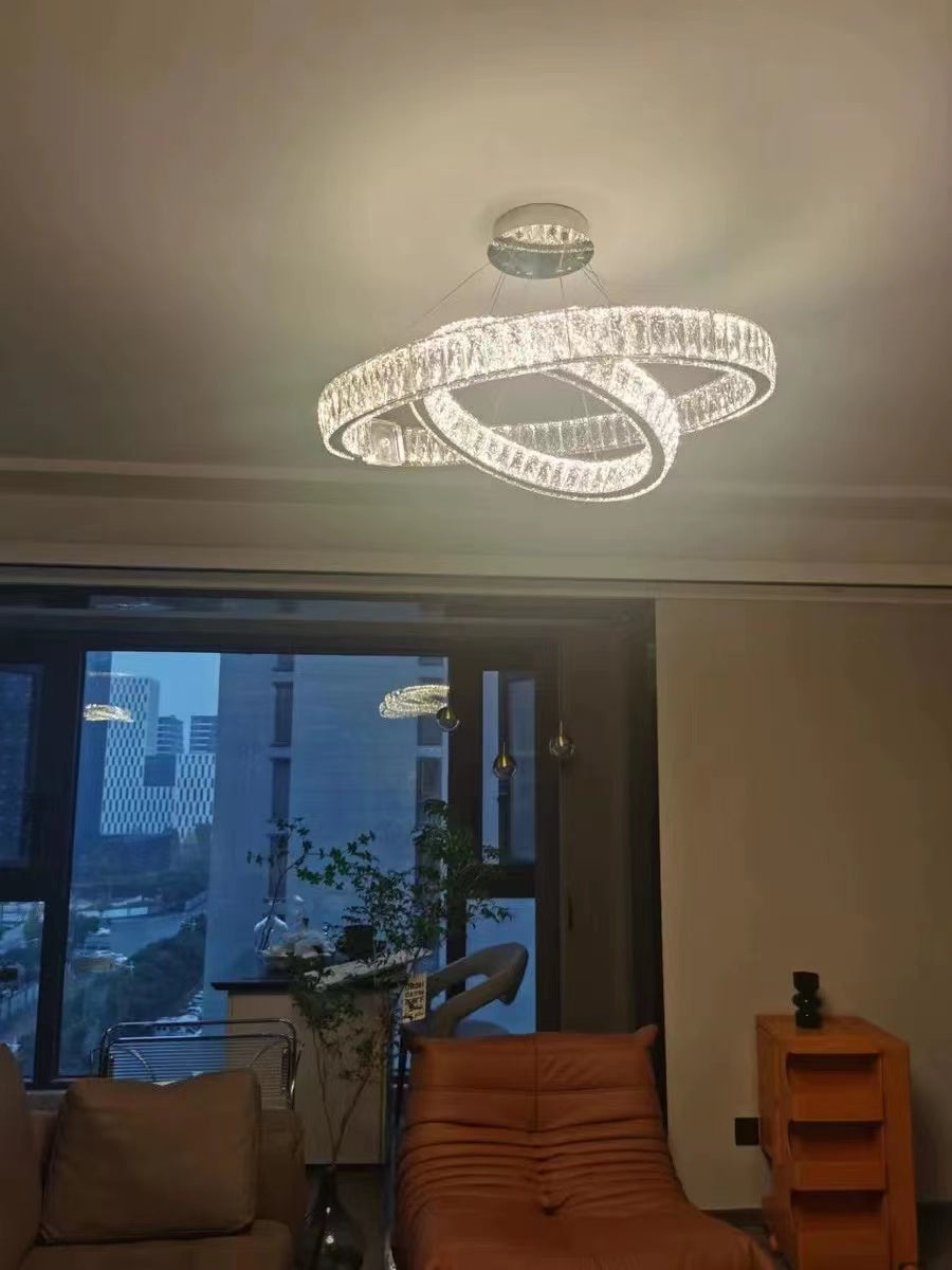 Modern Light Luxury Crystal Belt Ring Pendant Chandelier Suit for Living / dining Room / Bedroom