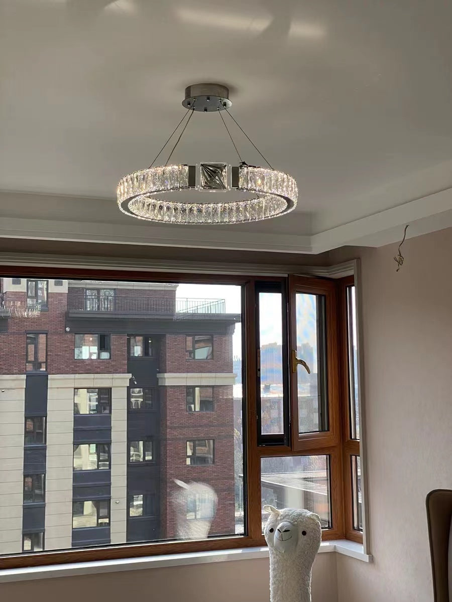 Modern Light Luxury Crystal Belt Ring Pendant Chandelier Suit for Living / dining Room / Bedroom