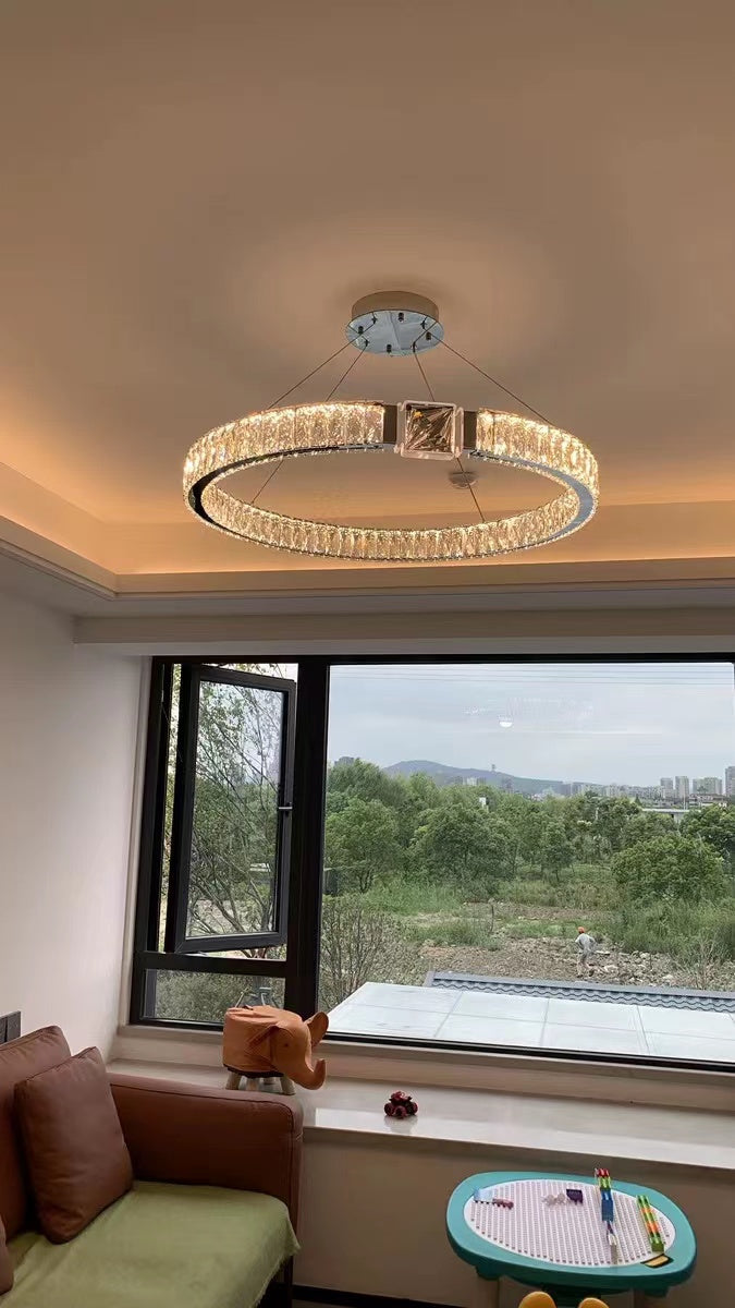 Modern Light Luxury Crystal Belt Ring Pendant Chandelier Suit for Living / dining Room / Bedroom