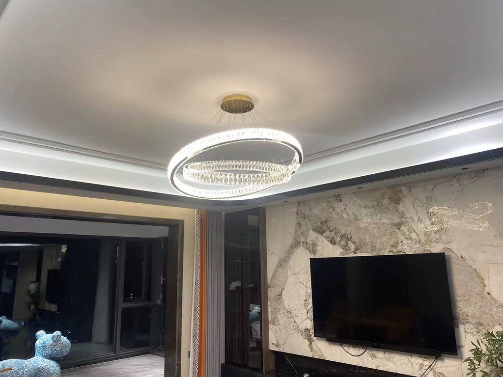 Modern Light Luxury Crystal Belt Ring Pendant Chandelier Suit for Living / dining Room / Bedroom