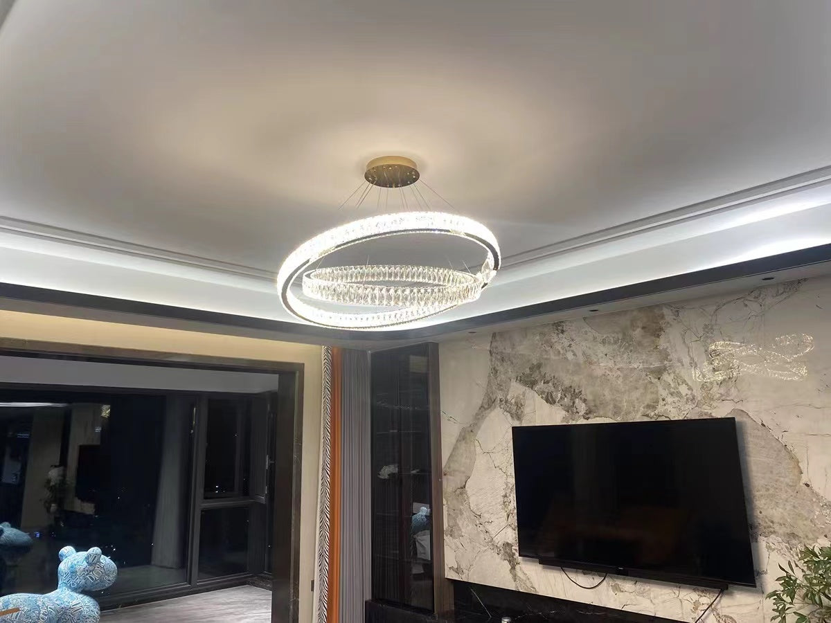 Modern Light Luxury Crystal Belt Ring Pendant Chandelier Suit for Living / dining Room / Bedroom