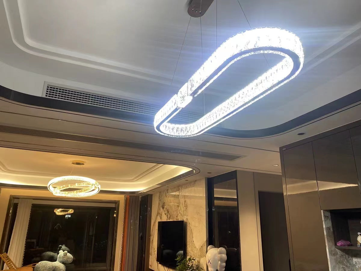 Modern Light Luxury Crystal Belt Ring Pendant Chandelier Suit for Living / dining Room / Bedroom