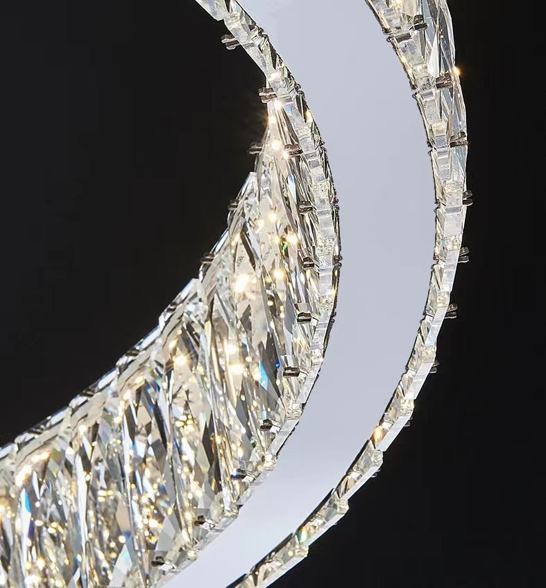 Modern Light Luxury Crystal Belt Ring Pendant Chandelier Suit for Living / dining Room / Bedroom