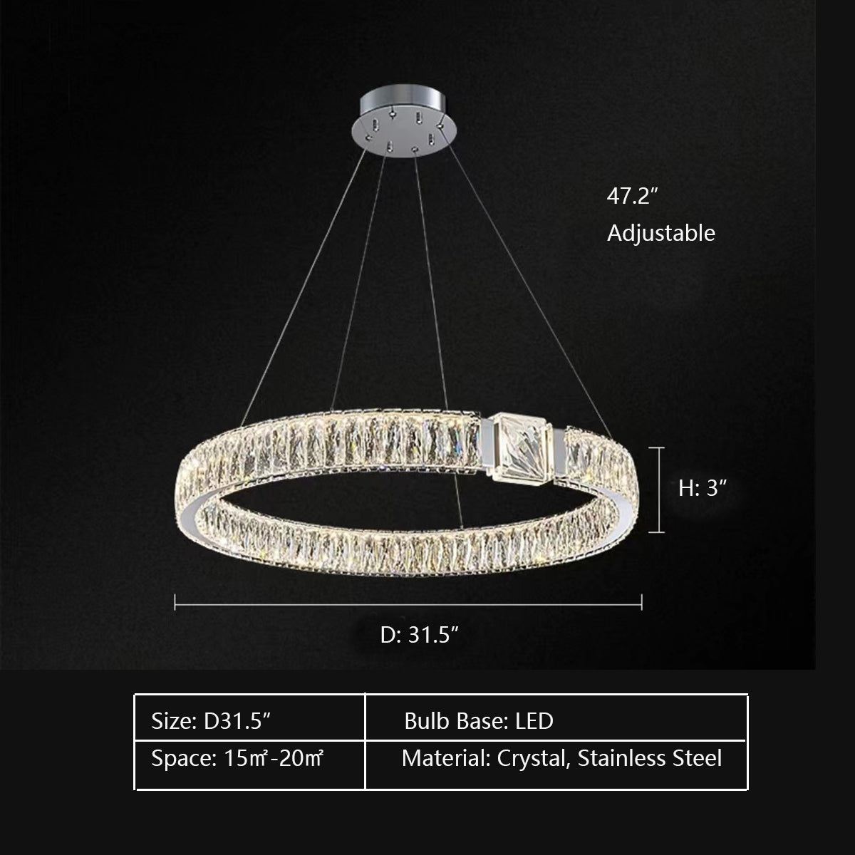 Modern Light Luxury Crystal Belt Ring Pendant Chandelier Suit for Living / dining Room / Bedroom