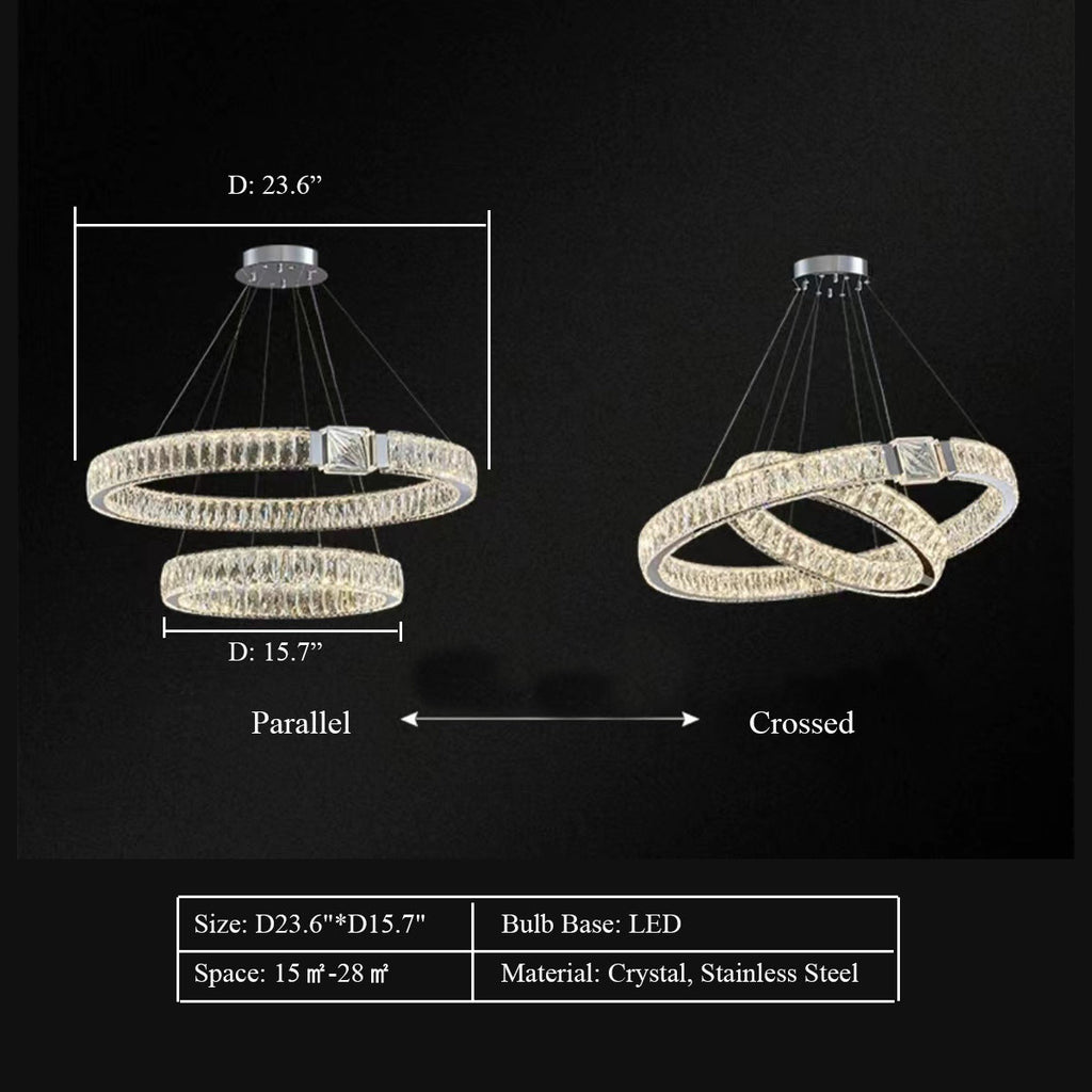 Modern Light Luxury Crystal Belt Ring Pendant Chandelier Suit for Living / dining Room / Bedroom