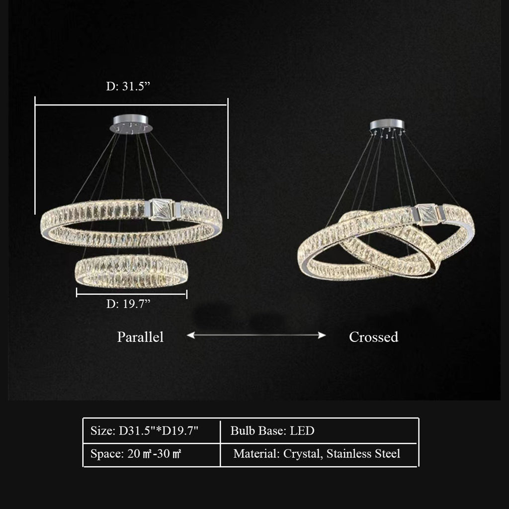 Modern Light Luxury Crystal Belt Ring Pendant Chandelier Suit for Living / dining Room / Bedroom