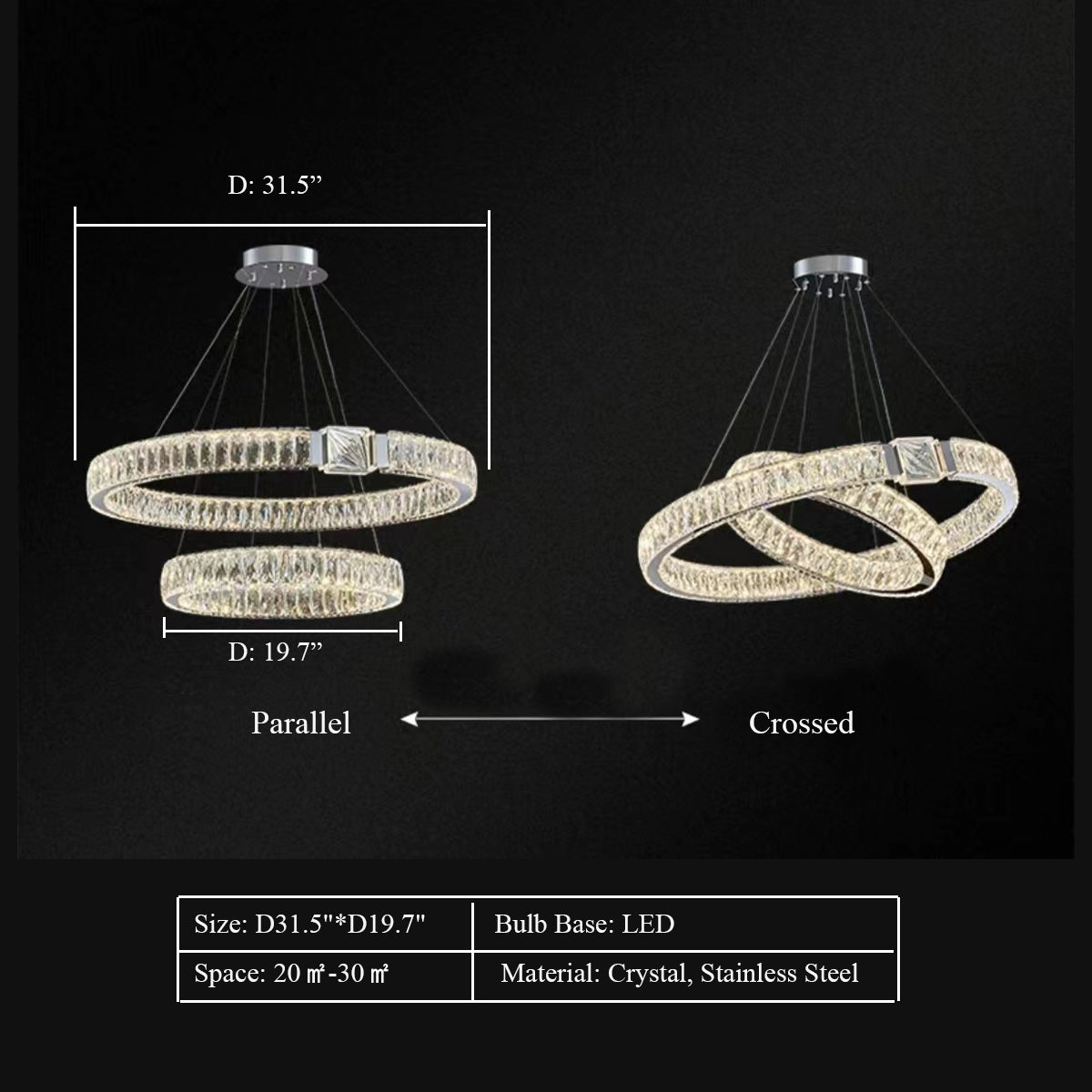 Modern Light Luxury Crystal Belt Ring Pendant Chandelier Suit for Living / dining Room / Bedroom