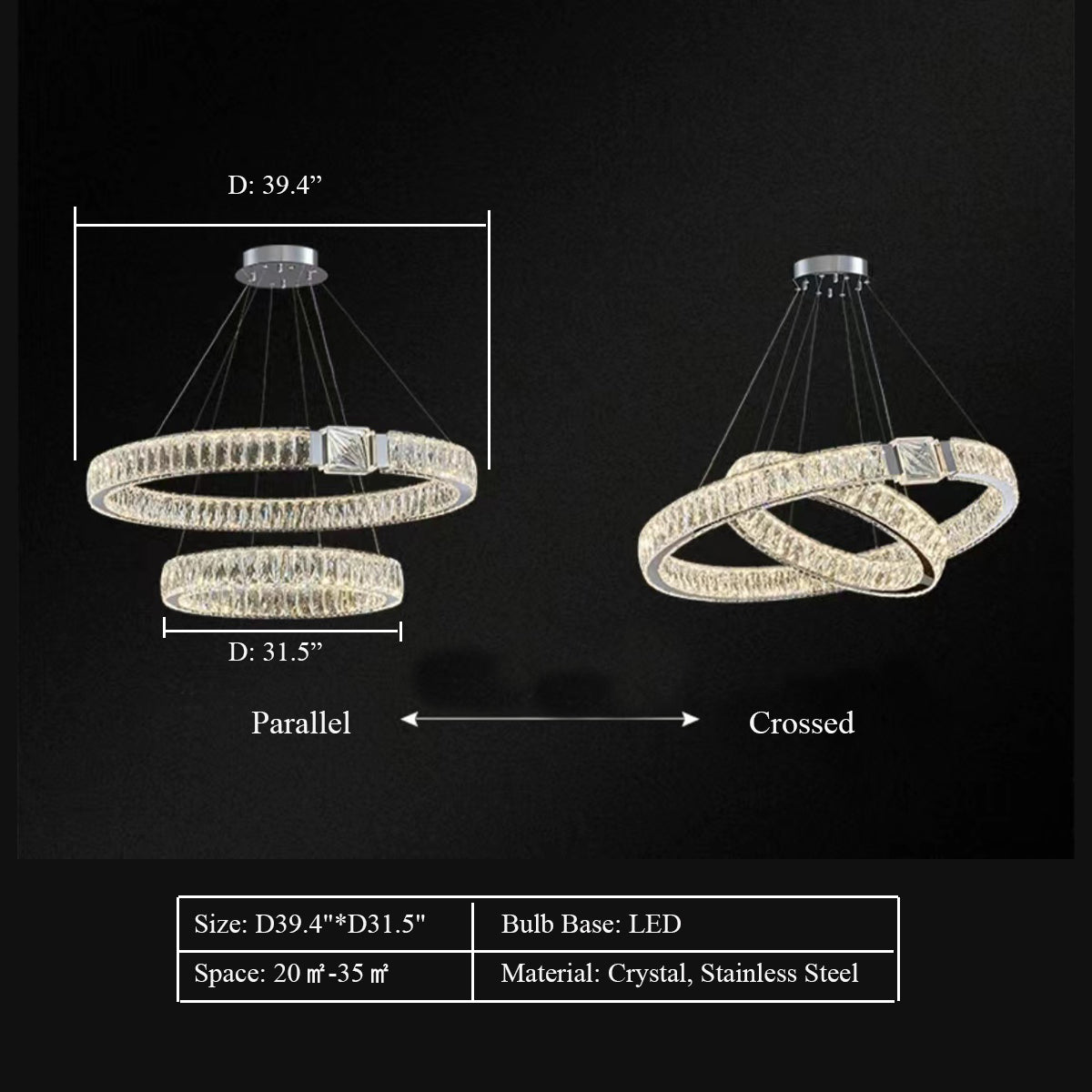 Modern Light Luxury Crystal Belt Ring Pendant Chandelier Suit for Living / dining Room / Bedroom