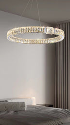 Modern Light Luxury Crystal Belt Ring Pendant Chandelier Suit for Living / dining Room / Bedroom