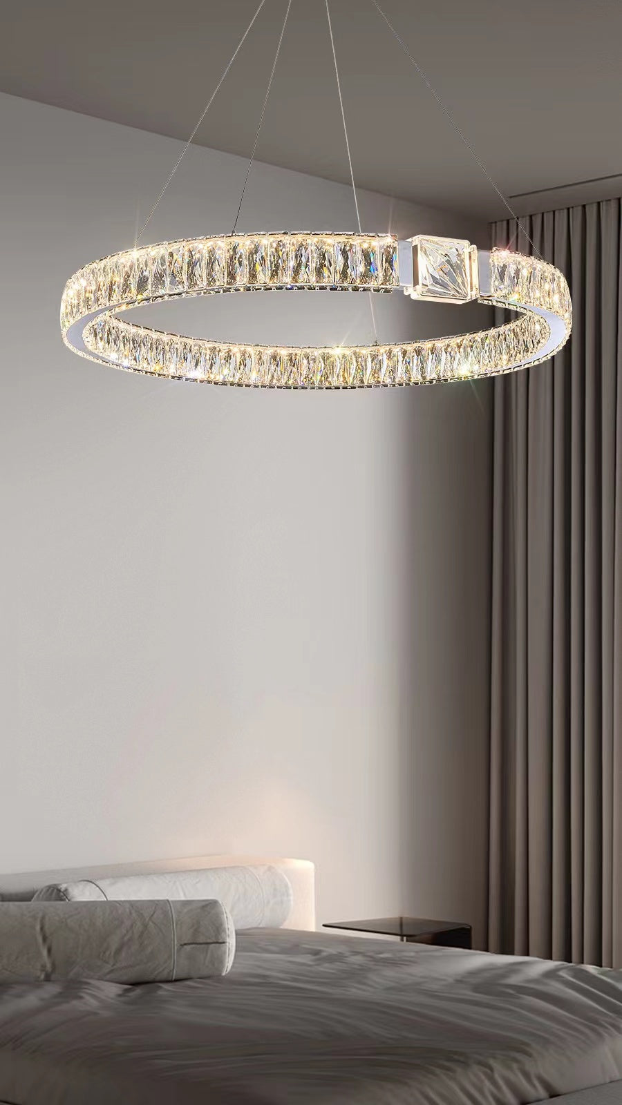 Modern Light Luxury Crystal Belt Ring Pendant Chandelier Suit for Living / dining Room / Bedroom