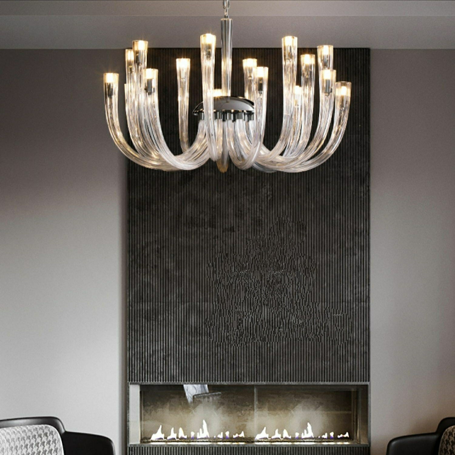 Modern Floral Reeded Glass Chandelier for Living / Dining Room