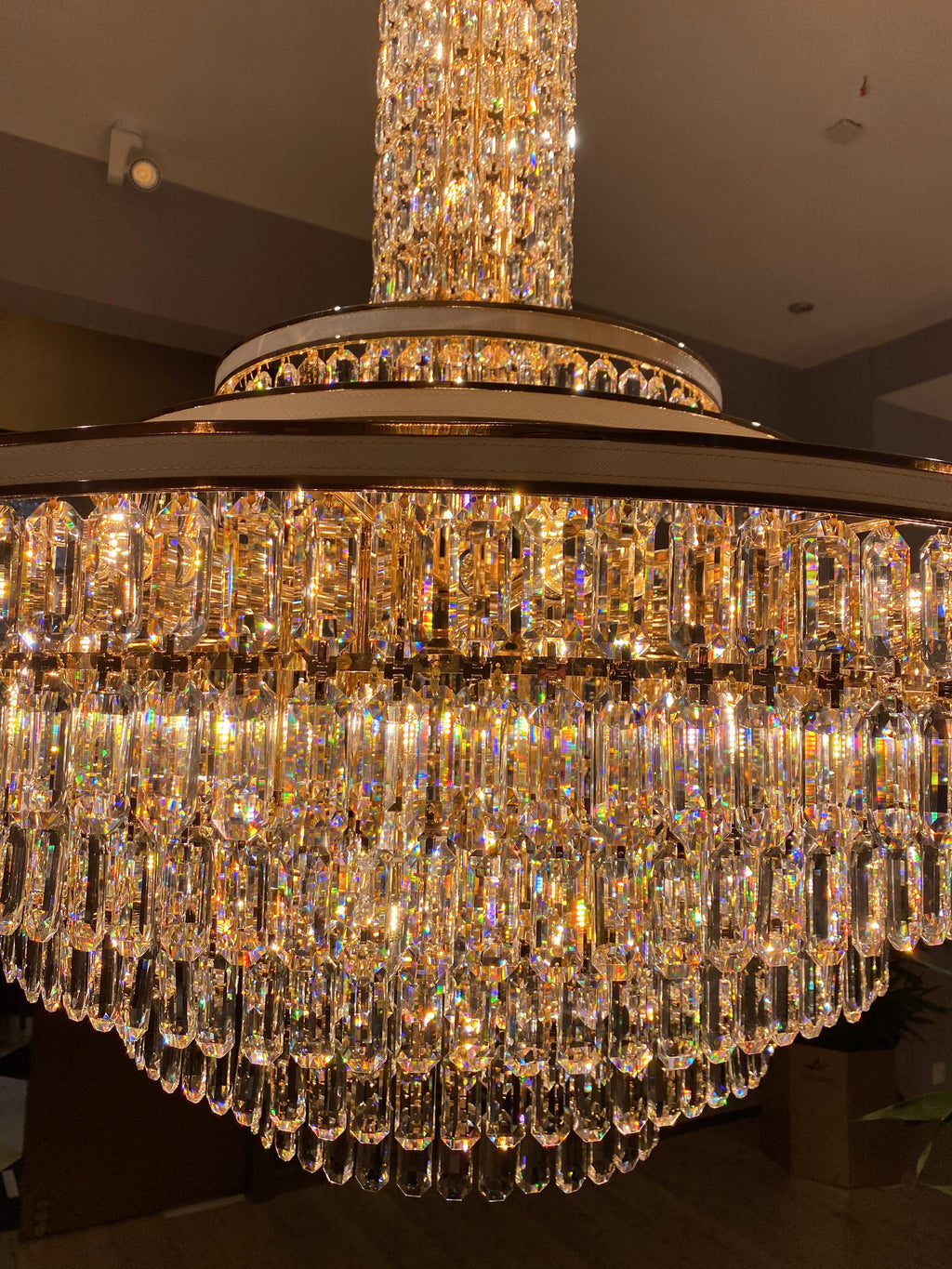 Luxury Multi-Tier Round Honeycomb Crystal Chandelier with Stainless Steel Finish for Foyer Living Room