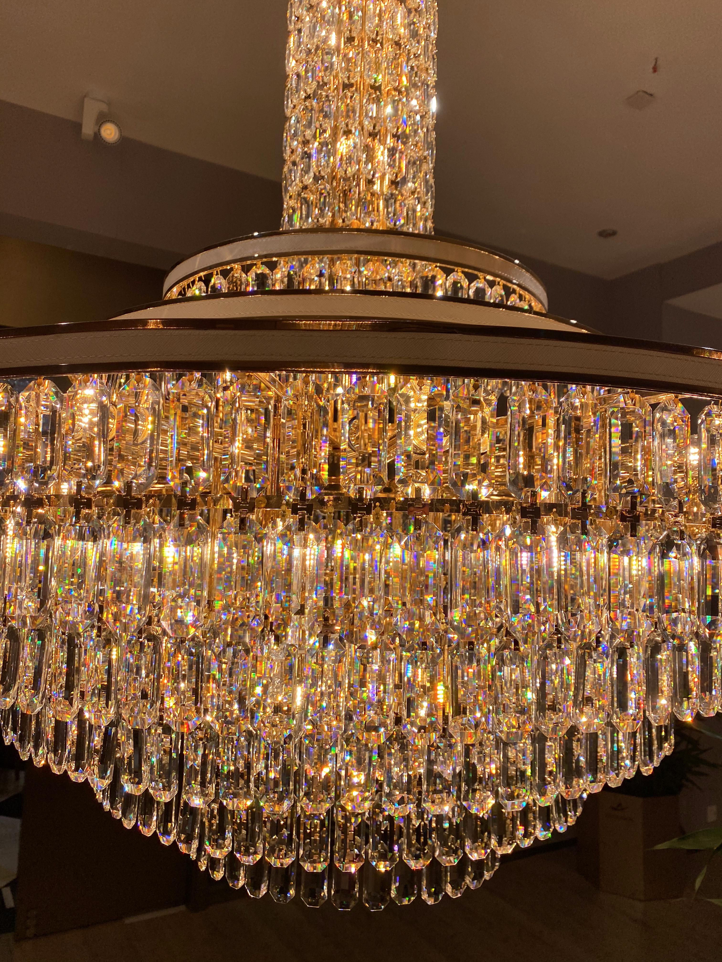 Luxury Multi-Tier Round Honeycomb Crystal Chandelier with Stainless Steel Finish for Foyer Living Room