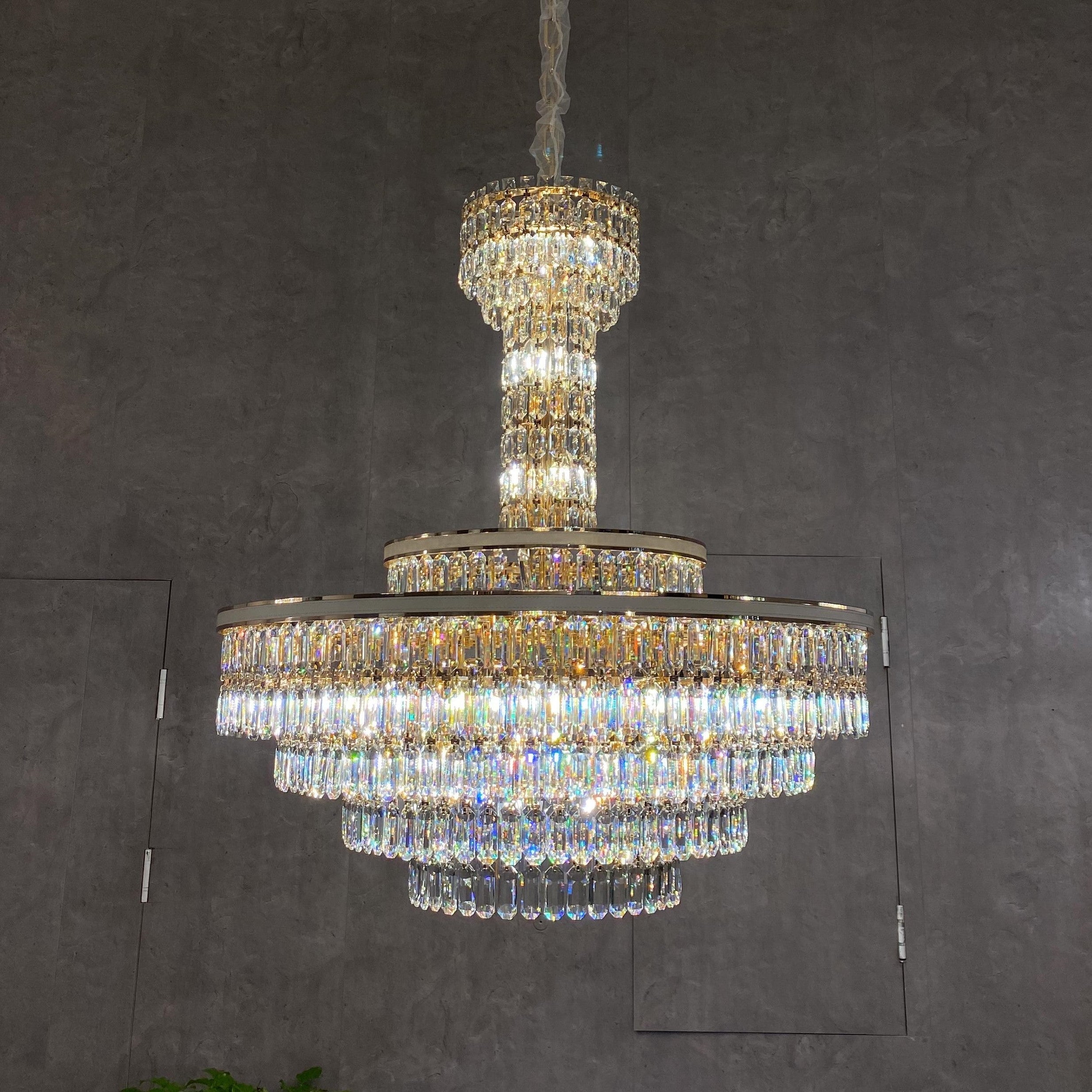 Luxury Multi-Tier Round Honeycomb Crystal Chandelier with Stainless Steel Finish for Foyer Living Room