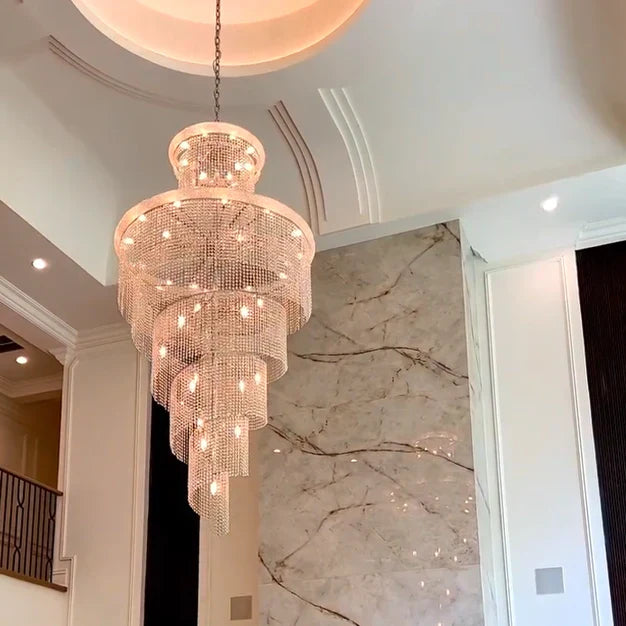 Extra Large Spiral Crystal and Metal Chandelier for Staircase Foyer Living Room