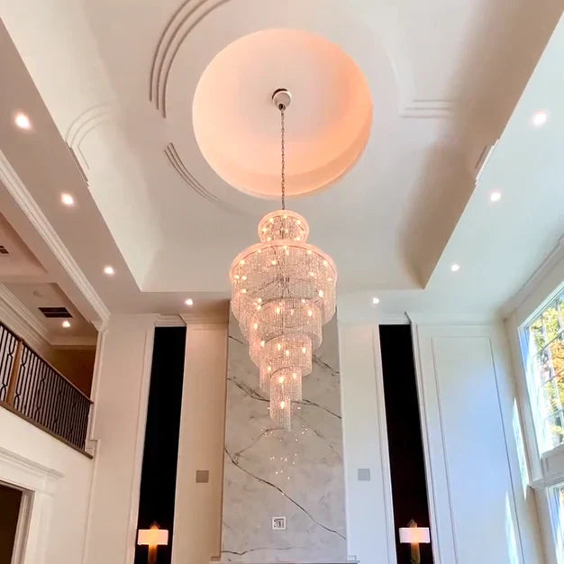 Extra Large Spiral Crystal and Metal Chandelier for Staircase Foyer Living Room