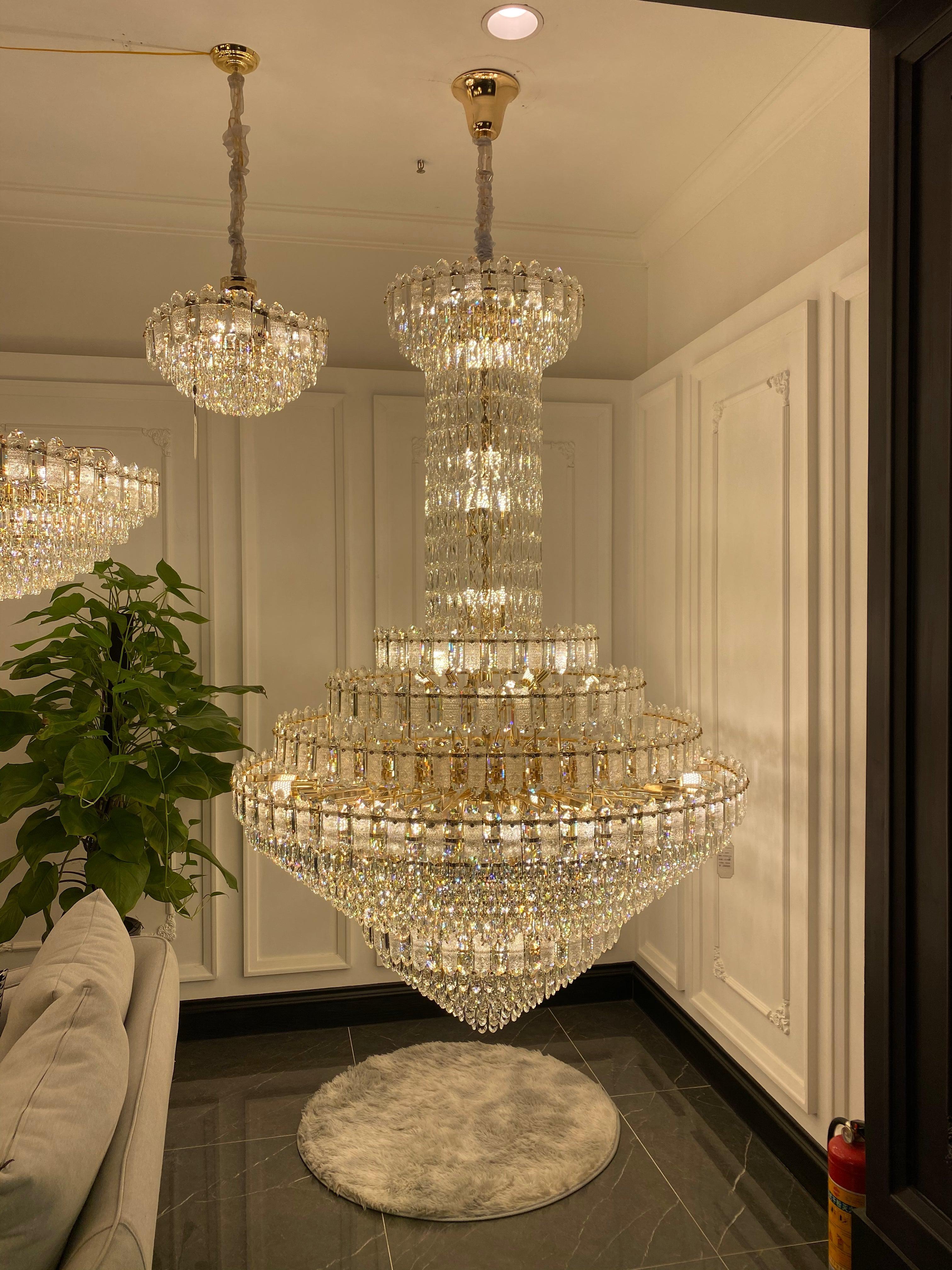 Luxury Extra Large Multi-Tiered Funnel Clear Crystal Chandelier for Staircase / foyer / living Room