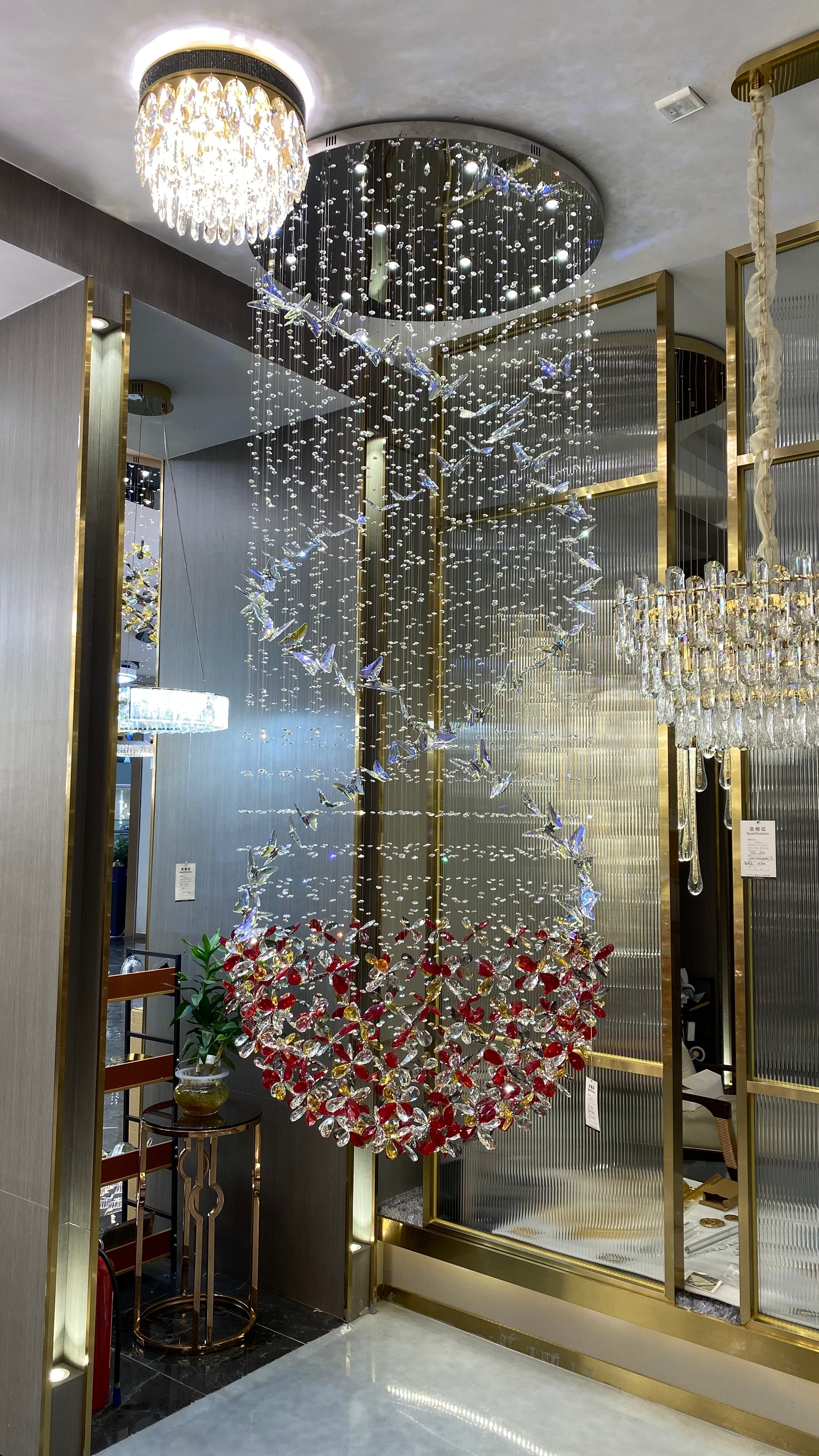 Creative Spiral Butterfly Colorful Flower Crystal Chandelier for Living Room / staircase / foyer / entryway