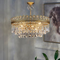 French Light Luxury Tiered Gold Crown Raindrop Crystal Pendant Chandelier for Living / dining Room