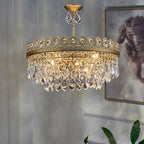 French Light Luxury Tiered Gold Crown Raindrop Crystal Pendant Chandelier for Living / dining Room