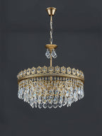 French Light Luxury Tiered Gold Crown Raindrop Crystal Pendant Chandelier for Living / dining Room