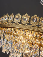 French Light Luxury Tiered Gold Crown Raindrop Crystal Pendant Chandelier for Living / dining Room