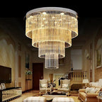Extra Large Multi-Tier Round Flush Mount Light Crystal Rod Chandelier for Living Room / foyer