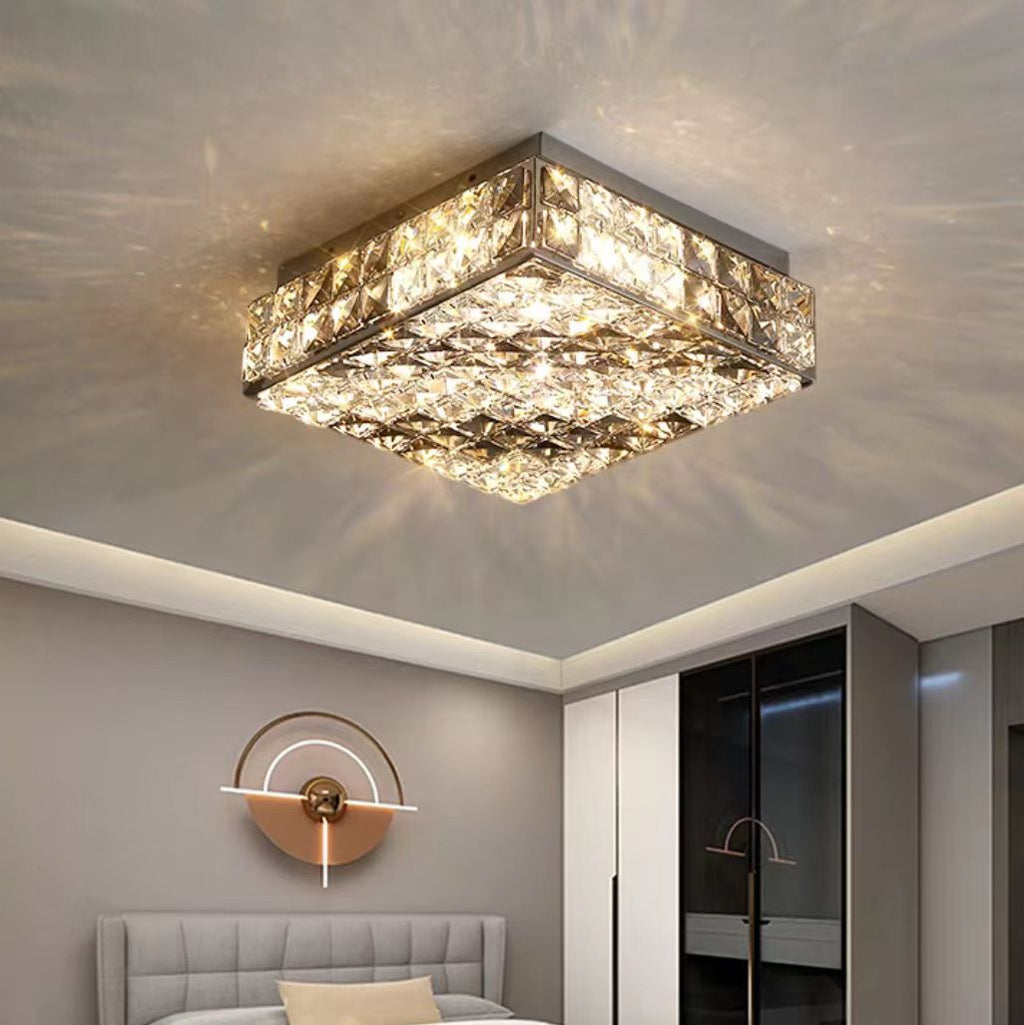 Luxury Modern Square and Rectangle Stripes Crystal Flush Mount Pendant Chandelier for Living Room / bedroom /