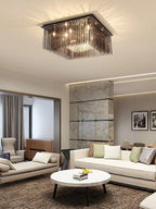 Modern Black Glass Tassel Crystal Pendant Flush Mount Chandelier for Living Room / bedroom / study