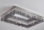 Oversize Modern Flush Mount Chandelier with Mirrored Stainless Steel and Crystal Pendants, Square &