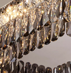 Oversize Modern Flush Mount Chandelier with Mirrored Stainless Steel and Crystal Pendants, Square &