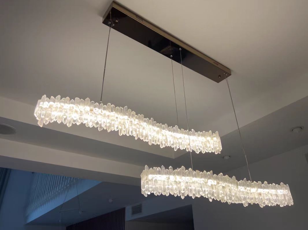 Modern Light Luxury Designer Model Natural Crystal Stone Long Dining Chandelier Furniture for Dining Room /