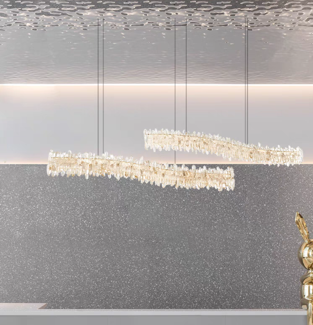 Modern Light Luxury Designer Model Natural Crystal Stone Long Dining Chandelier Furniture for Dining Room /