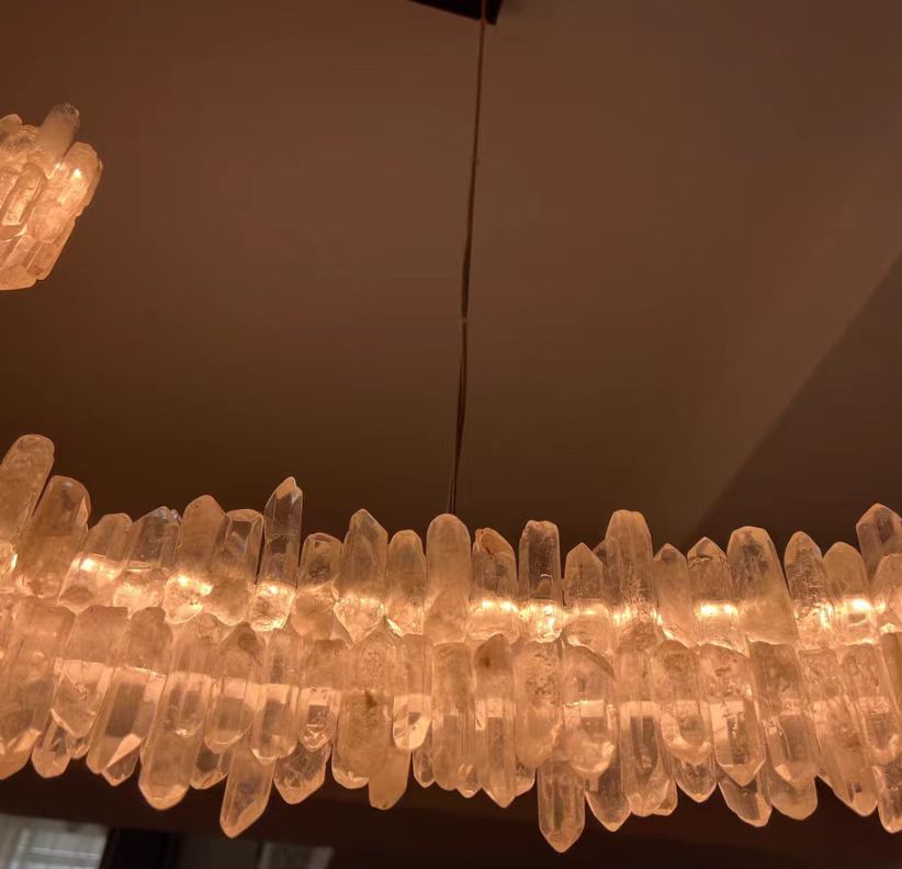 Modern Light Luxury Designer Model Natural Crystal Stone Long Dining Chandelier Furniture for Dining Room /