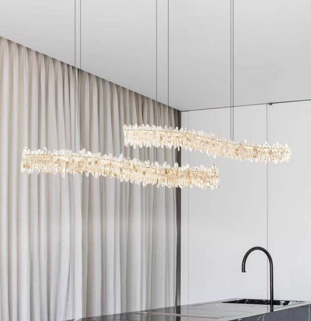 Modern Light Luxury Designer Model Natural Crystal Stone Long Dining Chandelier Furniture for Dining Room /
