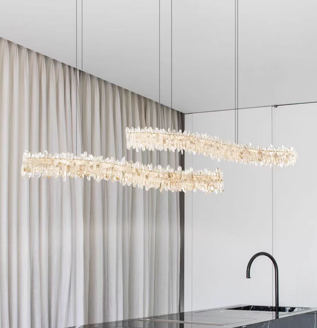 Modern Light Luxury Designer Model Natural Crystal Stone Long Dining Chandelier Furniture for Dining Room /