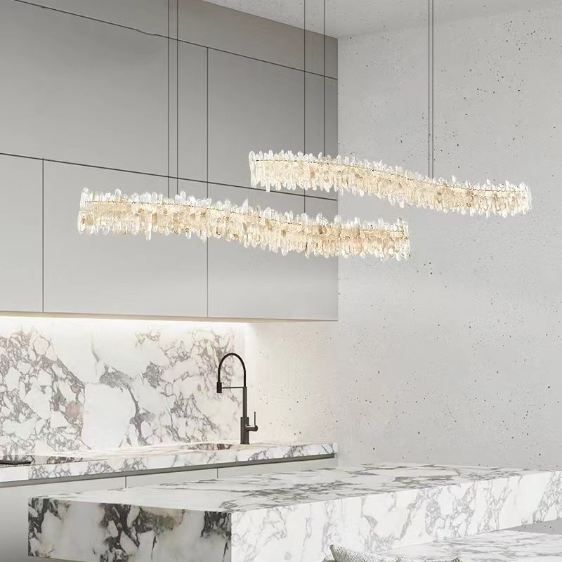 Modern Light Luxury Designer Model Natural Crystal Stone Long Dining Chandelier Furniture for Dining Room /