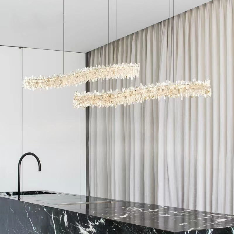 Modern Light Luxury Designer Model Natural Crystal Stone Long Dining Chandelier Furniture for Dining Room /