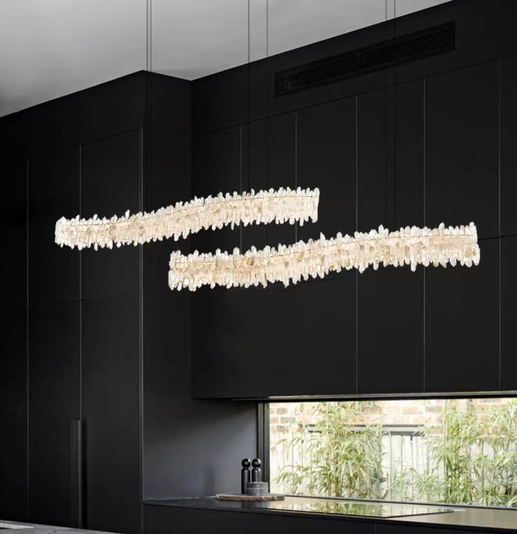 Modern Light Luxury Designer Model Natural Crystal Stone Long Dining Chandelier Furniture for Dining Room /