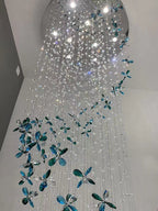 Extra Large Creative Luxury Petal Crystal Pendant Long Chandelier for Foyer / staircase / entrance Dining Hall