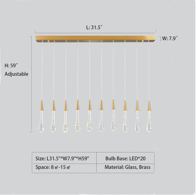 Modern Long Gold Glass Rain Rod Pendant Light for Staircase / high-Ceiling Room