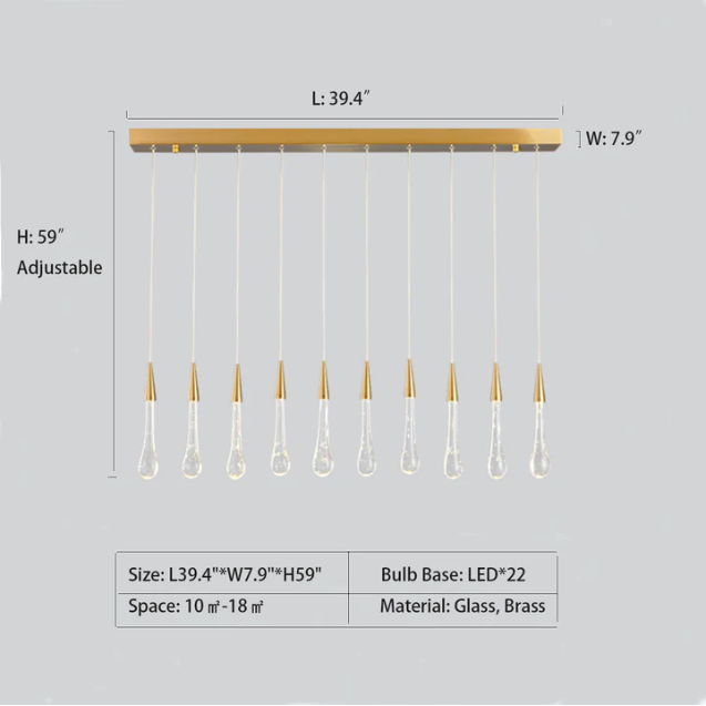 Modern Long Gold Glass Rain Rod Pendant Light for Staircase / high-Ceiling Room