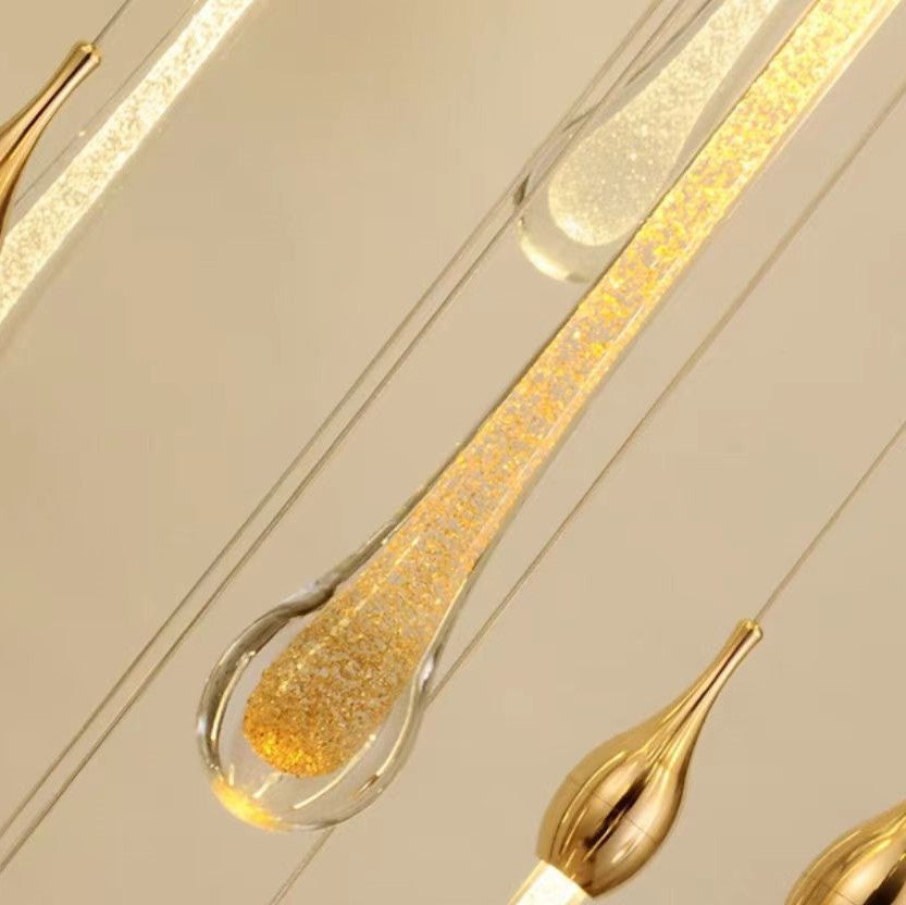 Modern Long Gold Glass Rain Rod Pendant Light for Staircase / high-Ceiling Room