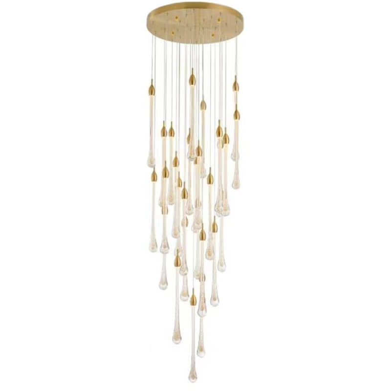Modern Long Gold Glass Rain Rod Pendant Light for Staircase / high-Ceiling Room