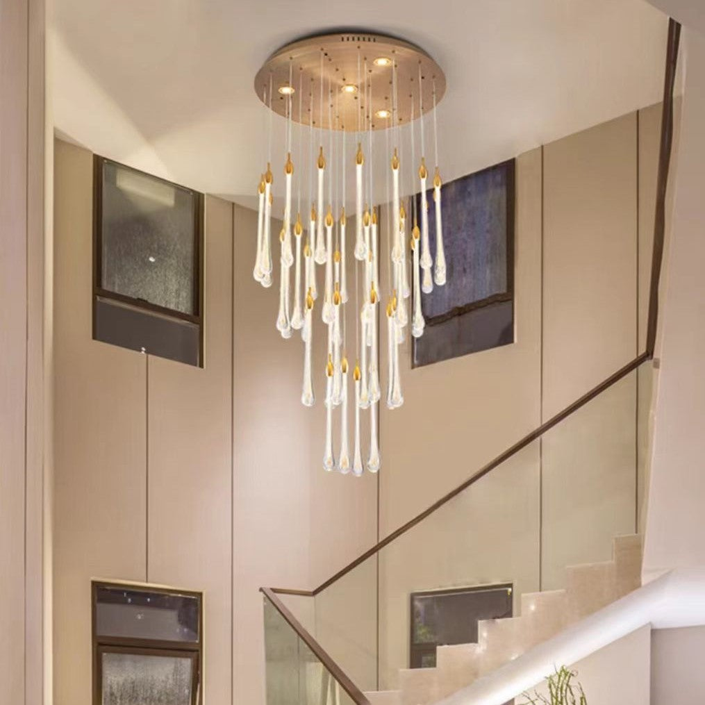 Modern Long Gold Glass Rain Rod Pendant Light for Staircase / high-Ceiling Room