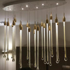 Modern Long Gold Glass Rain Rod Pendant Light for Staircase / high-Ceiling Room