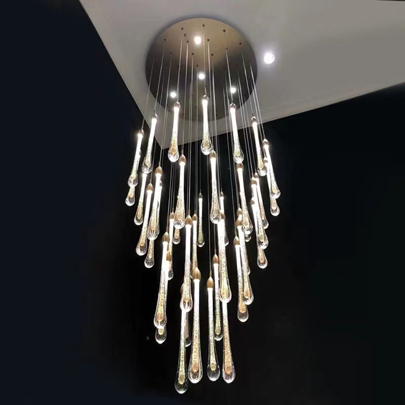Modern Long Gold Glass Rain Rod Pendant Light for Staircase / high-Ceiling Room