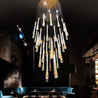 Modern Long Gold Glass Rain Rod Pendant Light for Staircase / high-Ceiling Room